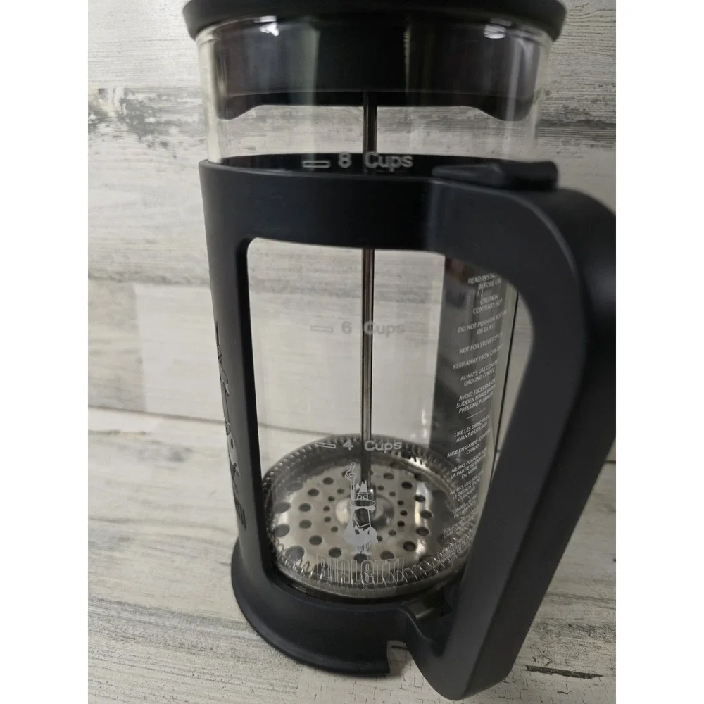 Bialetti French Press Coffee Maker 8 Cup Black Glass Stainless Steel Omino Logo